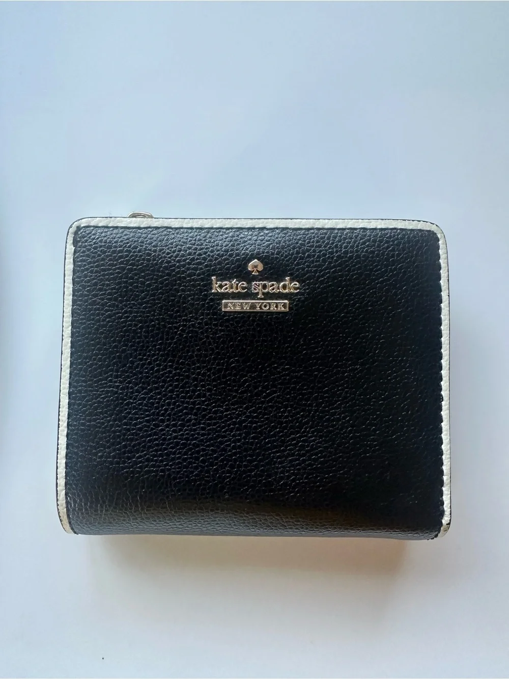 kate spade Black Leather Zip-Around Wallet with Contrasting Trim
